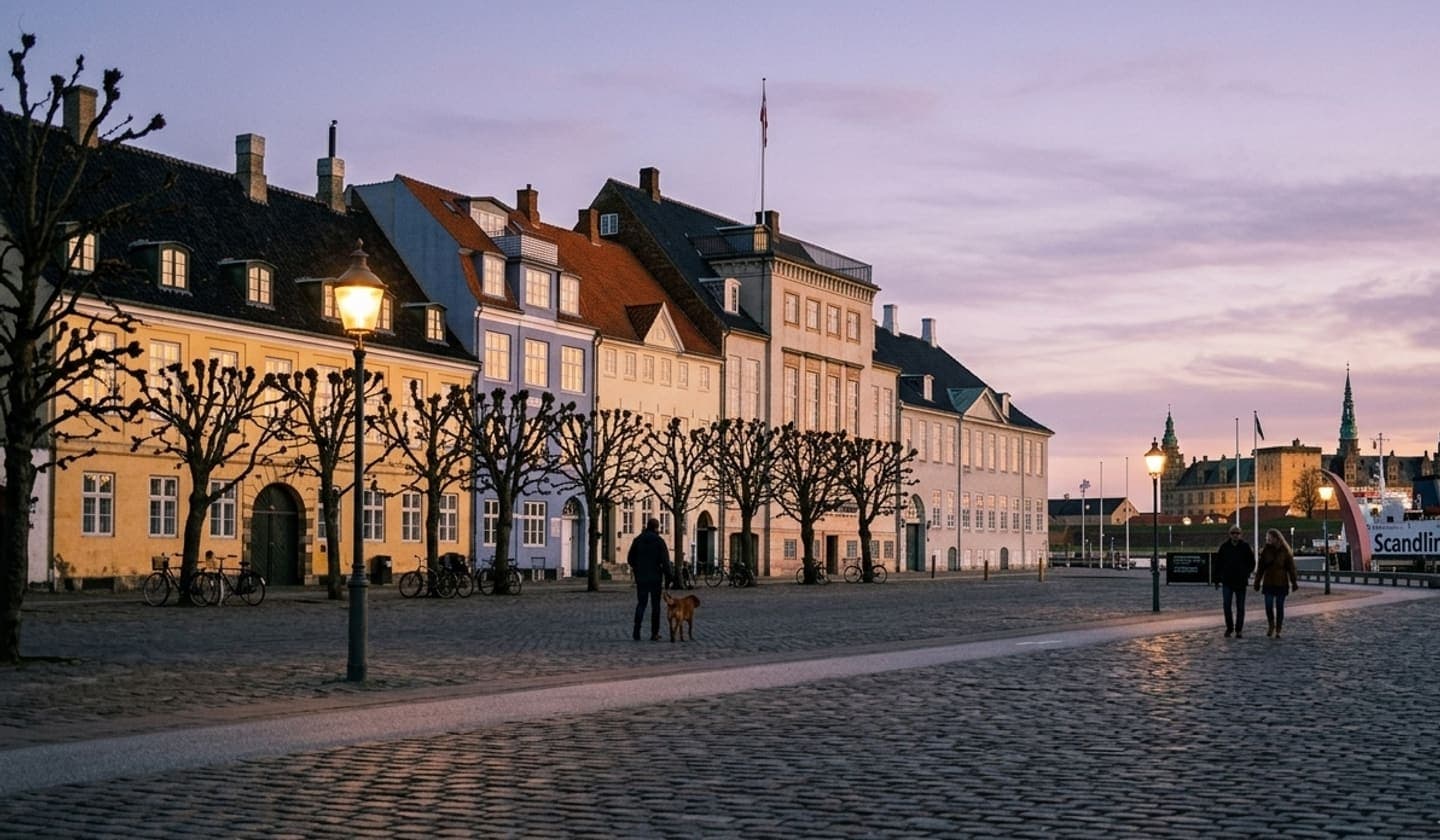 Havnepladsen i Helsingør med havnemiljø og parkeringsområde.